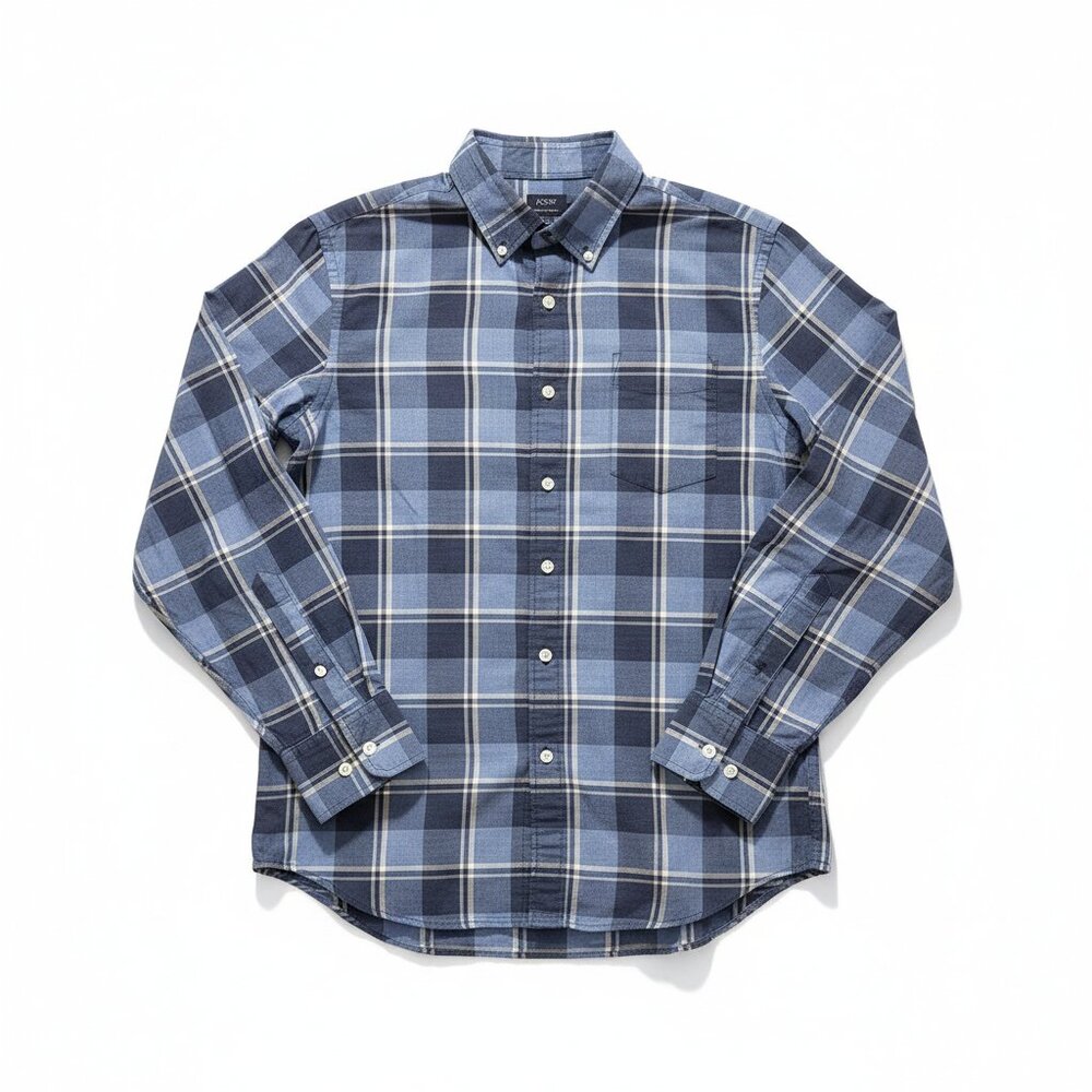 J Crew Blue Plaid Button-Up Shirt with Chest Pocket